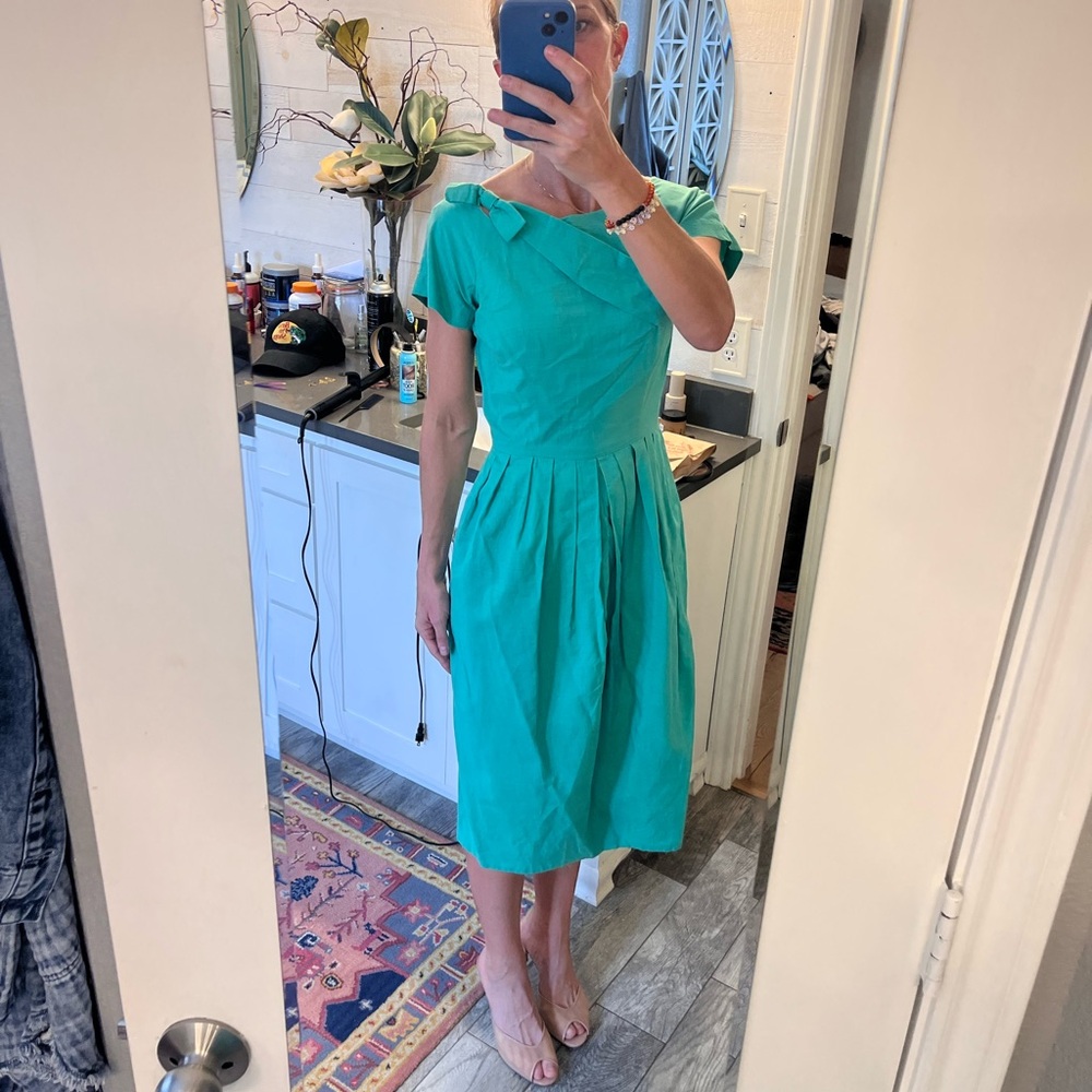 Green handmade vintage Women midi dress - S